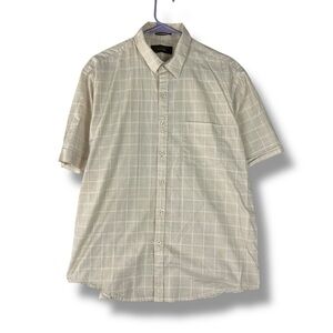 Tasso Elba Shirt Mens L Large Tan Short Sleeve Button Down Plaid Shirt